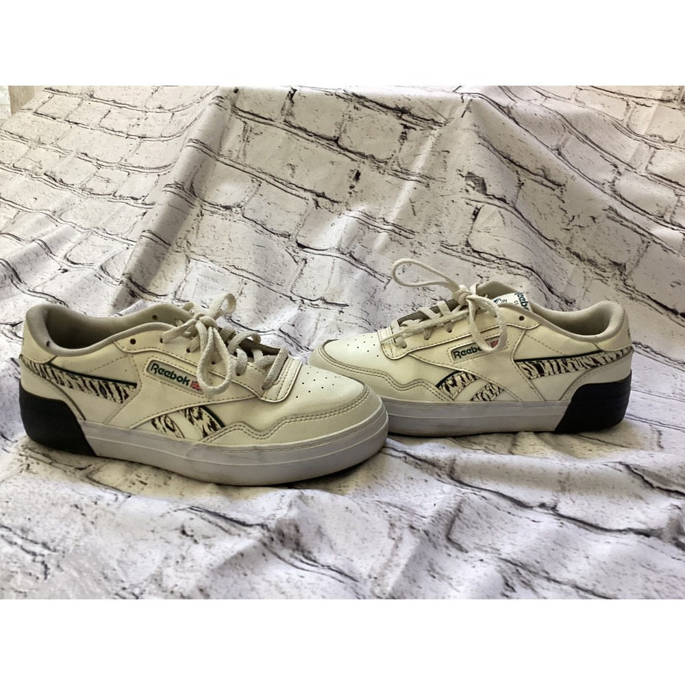 Reebok Club Classic Zebra Print White Black Leather Sneakers Womens 6.5 FY3501